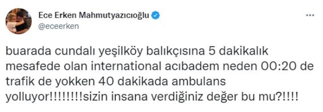 İstanbul İl Sağlık Müdürü Kemal Memişoğlu'ndan Ece Erken'in 'Ambulans 40 dakika geldi' iddiasına cevap İstanbul İl Sağlık Müdürü Kemal Memişoğlu'ndan Ece Erken'in 'Ambulans 40 dakika geldi' iddiasına cevap