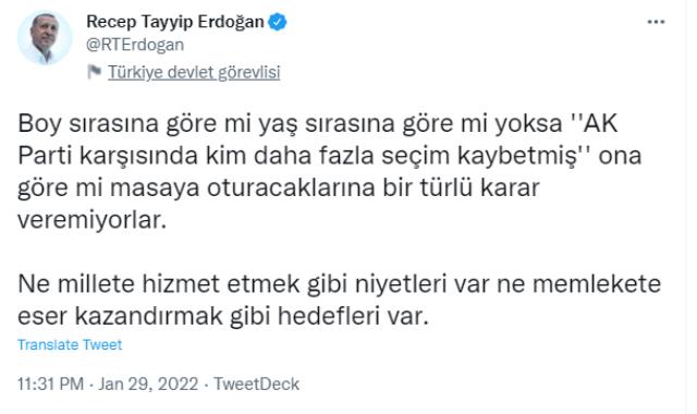 Cumhurbaşkanı Erdoğan'dan muhalefet üst üste gönderme: Masaya nasıl oturacaklarına bir türlü karar veremiyorlar