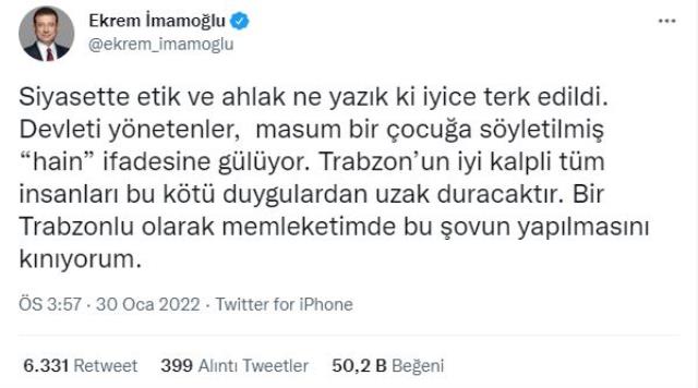 İmamoğlu'ndan Trabzon'daki küçük çocukla ilgili açıklama! Hemşehrilerine seslendi İmamoğlu'ndan Trabzon'daki küçük çocukla ilgili açıklama! Hemşehrilerine seslendi