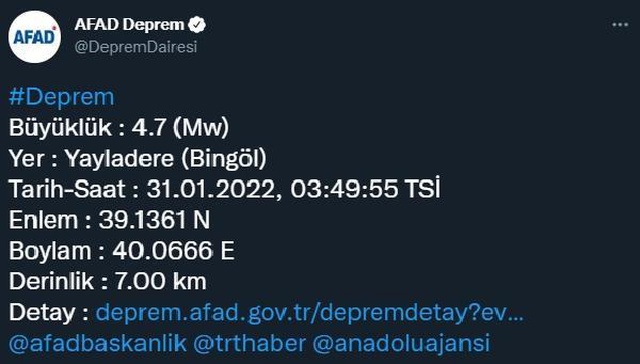 BİNGÖL'DE 4.7 BÜYÜKLÜĞÜNDE DEPREM BİNGÖL'DE 4.7 BÜYÜKLÜĞÜNDE DEPREM