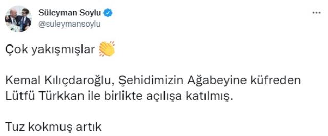 Süleyman Soylu'dan şehit yakınına küfür eden Lütfü Türkkan'la poz veren Kılıçdaroğlu'na tepki: Çok yakışmışlar