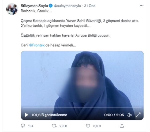 Son dakika: Fotoğrafları Bakan Soylu paylaştı! Yunan birliklerinin geri ittiği 12 göçmen donarak öldü Son dakika: Fotoğrafları Bakan Soylu paylaştı! Yunan birliklerinin geri ittiği 12 göçmen donarak öldü