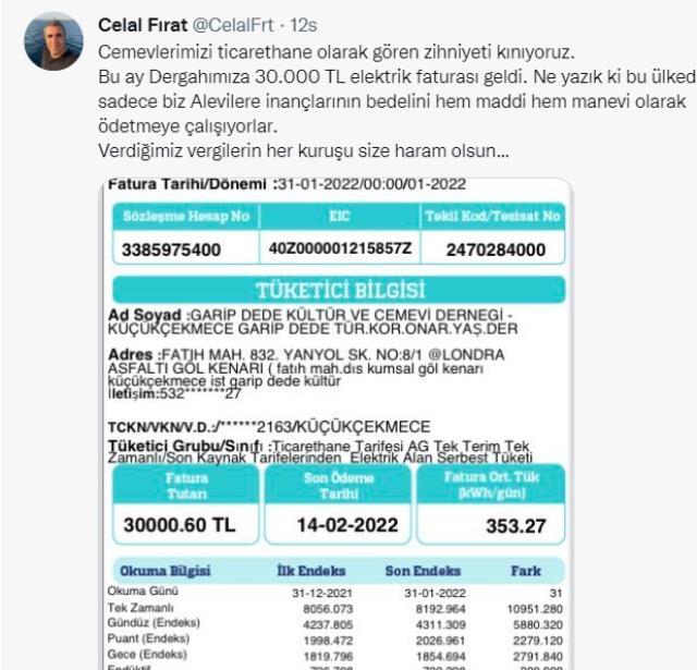 Cemevine 'ticarethane' muamelesi: 30 bin TL elektrik, 11 bin TL doğalgaz faturası geldi!