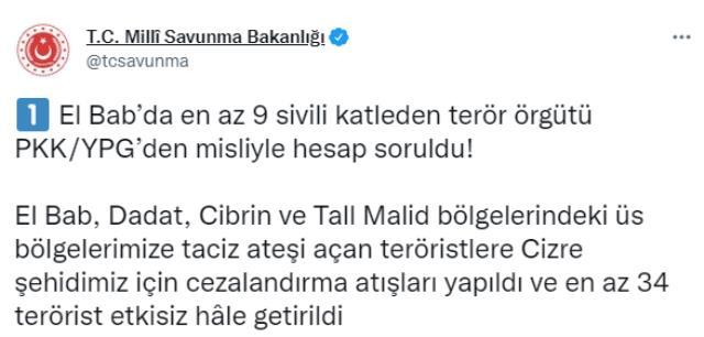 Cizre şehidimizin kanı yerde kalmadı! Barış Pınarı ve Fırat Kalkanı bölgelerinde toplam 43 terörist etkisiz hale getirildi