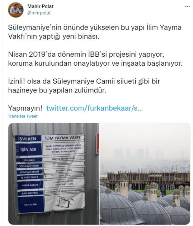 İBB Genel Sekreter Yardımcısı Mahir Polat'tan tepki: Süleymaniye Camisi'ne yapılan zulümdür