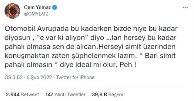 Cem Yılmaz'dan hayat pahalılığı yorumu: Yakınmayan ya hırsızdır ya deli Cem Yılmaz'dan hayat pahalılığı yorumu: Yakınmayan ya hırsızdır ya deli