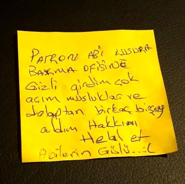 'Hakkını helal et ağabeylerin gülü' notu bırakan hırsıza, mağdur patrondan yemek ve iş sözü