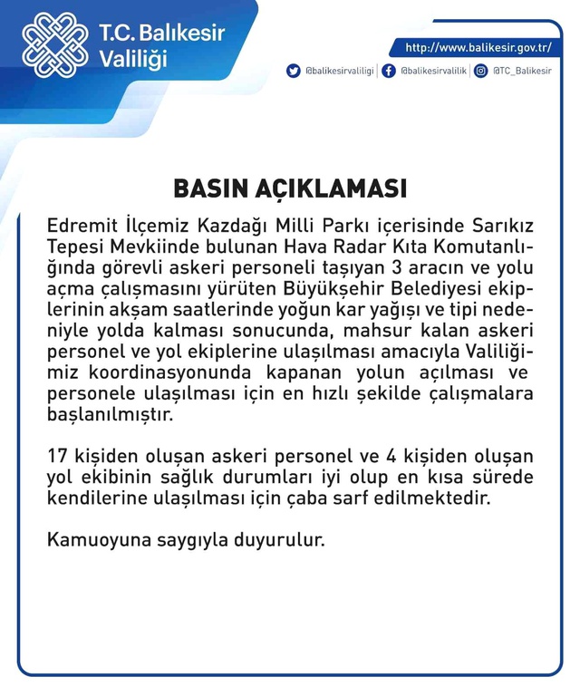 Kazdağları'nda mahsur kalan 21 kişi için kurtarma çalışması başlatıldı Kazdağları'nda mahsur kalan 21 kişi için kurtarma çalışması başlatıldı