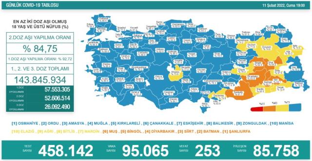 Son Dakika: Türkiye'de 11 Şubat günü koronavirüs nedeniyle 253 kişi vefat etti, 95 bin 65 yeni vaka tespit edildi
