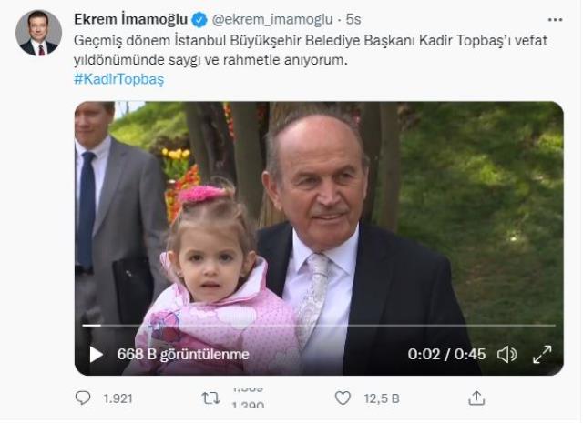 Ekrem İmamoğlu, eski İBB Başkanı Kadir Topbaş'ı ölüm yıl dönümünde videoyla andı