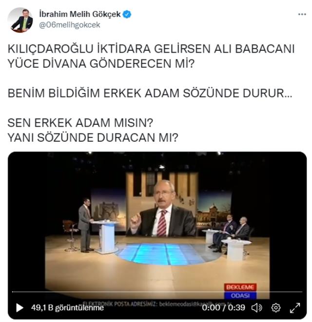 Gökçek, Kılıçdaroğlu'na yıllar önce verdiği sözü hatırlattı: Ali Babacan'ı Yüce Divan'a gönderecek misin? Gökçek, Kılıçdaroğlu'na yıllar önce verdiği sözü hatırlattı: Ali Babacan'ı Yüce Divan'a gönderecek misin?
