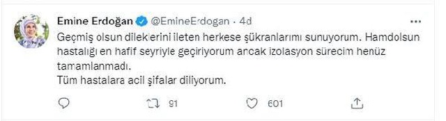 EMİNE ERDOĞAN: HASTALIĞI EN HAFİF SEYRİYLE GEÇİRİYORUM EMİNE ERDOĞAN: HASTALIĞI EN HAFİF SEYRİYLE GEÇİRİYORUM