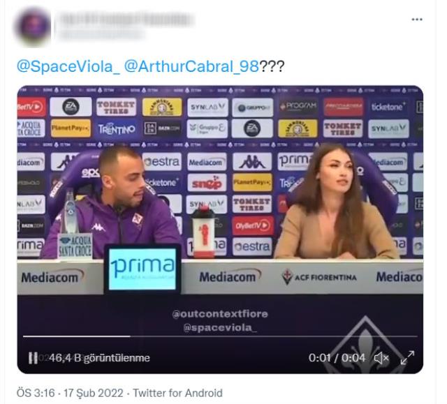 Arthur Cabral'ın Fiorentina medya sorumlusuna bakışı olay oldu! O anlar tepki çekti Arthur Cabral'ın Fiorentina medya sorumlusuna bakışı olay oldu! O anlar tepki çekti