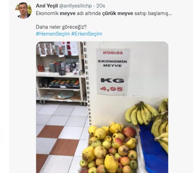 Çürük meyve ekonomik meyve oldu, 5 liradan satılıyor! Sosyal medyada 'çürük meyve' tepkisi Çürük meyve ekonomik meyve oldu, 5 liradan satılıyor! Sosyal medyada 'çürük meyve' tepkisi