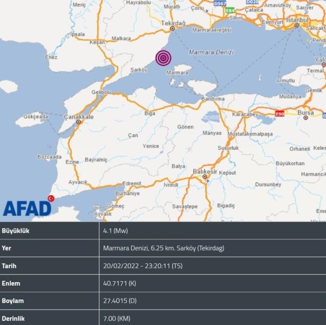 Son Dakika: Marmara Denizi açıklarında 4.1 büyüklüğünde deprem meydana geldi Son Dakika: Marmara Denizi açıklarında 4.1 büyüklüğünde deprem meydana geldi