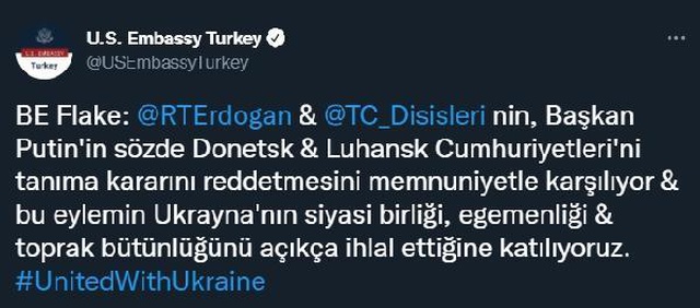 Son dakika haber: ABD Ankara Büyükelçisi Flake: Erdoğan'ın, Putin'in kararını reddetmesini memnuniyetle karşılıyoruz