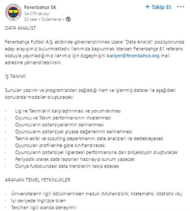 Fenerbahçe kritik pozisyon için iş ilanı açtı! Galatasaraylı taraftarlardan yorum yağdı