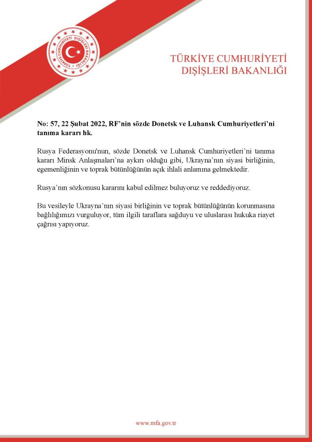 Putin'in Donbas hamlesiyle ilgili Türkiye'den ilk açıklama! Ankara tarafını belli etti Putin'in Donbas hamlesiyle ilgili Türkiye'den ilk açıklama! Ankara tarafını belli etti