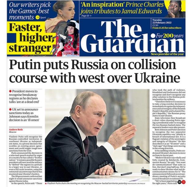 Ukrayna kararını dünya basını da birinci sayfadan gördü: Putin rüyasını gerçekleştirmek istiyor
