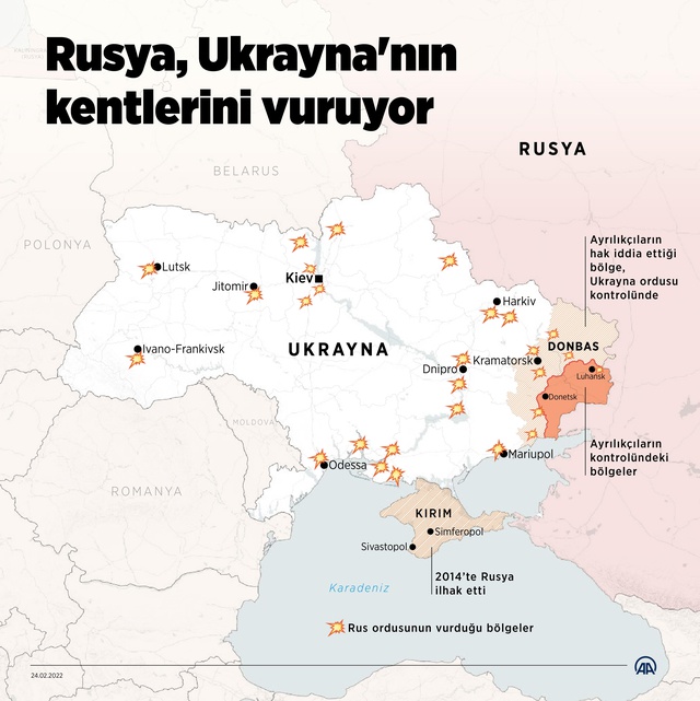 Putin emri verdi, 04:50'de ateş başladı! İşte Rusya'nın Ukrayna'da hedef aldığı kentler Putin emri verdi, 04:50'de ateş başladı! İşte Rusya'nın Ukrayna'da hedef aldığı kentler