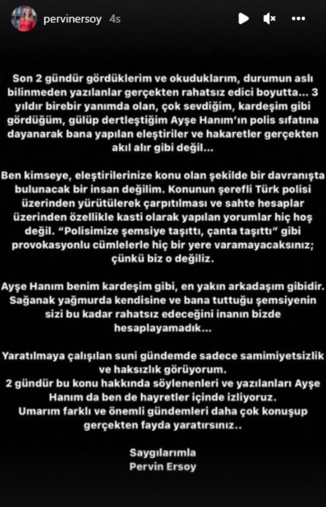 Koruma polisine çanta taşıtması ve şemsiye tutturmasıyla eleştirilen Bakan Ersoy'un eşi Pervin Ersoy sessizliğini bozdu