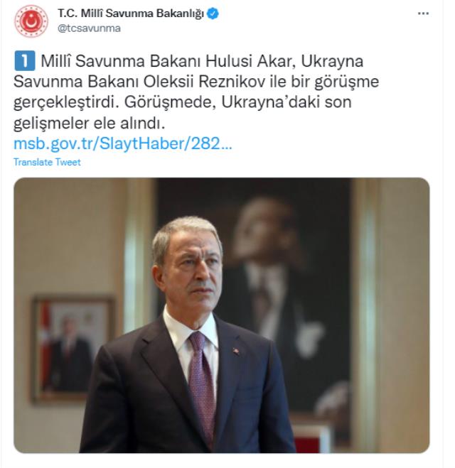Bakan Hulusi Akar, Ukrayna Savunma Bakanı Oleksii Reznikov ile görüştü Bakan Hulusi Akar, Ukrayna Savunma Bakanı Oleksii Reznikov ile görüştü