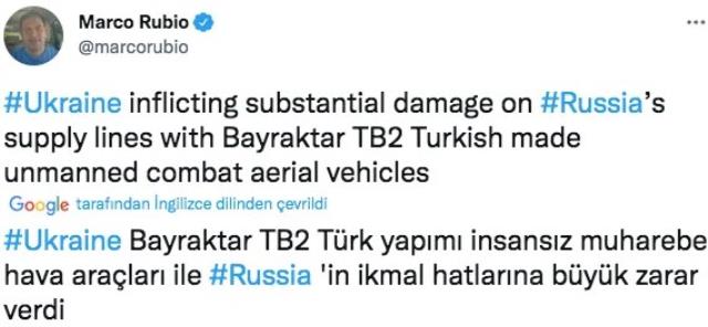 Türk SİHA'larının Rusya - Ukrayna savaşındaki başarısı Türkiye karşıtı ABD'li senatörü bile mest etti Türk SİHA'larının Rusya - Ukrayna savaşındaki başarısı Türkiye karşıtı ABD'li senatörü bile mest etti