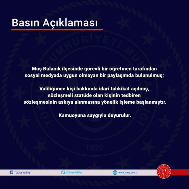 Paylaşımıyla tepki çeken öğretmen hakkında işlem başlatıldı Paylaşımıyla tepki çeken öğretmen hakkında işlem başlatıldı