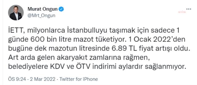 İBB Sözcüsü Murat Ongun'dan akaryakıta gelen zamlara tepki!