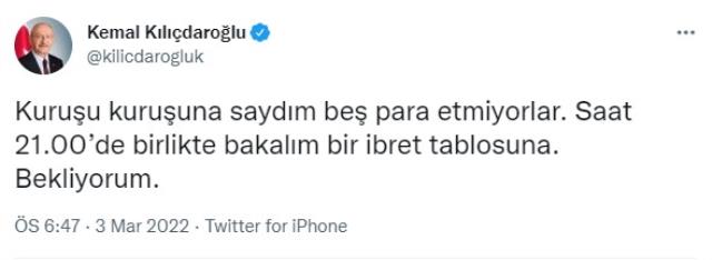 Kılıçdaroğlu, saat 21.00'i işaret etti: İbret tablosuna birlikte bakalım Kılıçdaroğlu, saat 21.00'i işaret etti: İbret tablosuna birlikte bakalım
