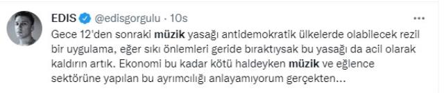 Ünlü isimler, müzik yasağının kalkmamasına tepki gösterdi Ünlü isimler, müzik yasağının kalkmamasına tepki gösterdi