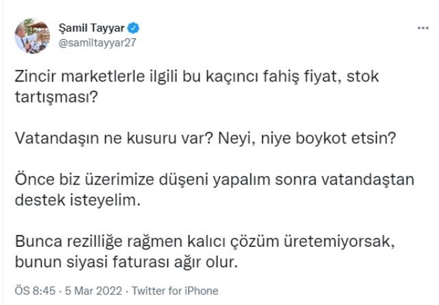 AK Partili Şamil Tayyar'dan hükümete fahiş fiyat eleştirisi: Çözüm üretemiyorsak siyasi faturası ağır olur AK Partili Şamil Tayyar'dan hükümete fahiş fiyat eleştirisi: Çözüm üretemiyorsak siyasi faturası ağır olur