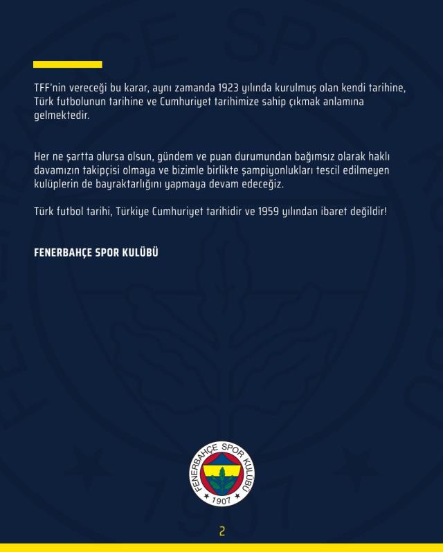 Fenerbahçe'den TFF'ye rest: Şampiyonluk başvurusuna cevap bekliyoruz Fenerbahçe'den TFF'ye rest: Şampiyonluk başvurusuna cevap bekliyoruz