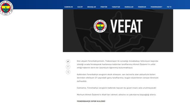 Fenerbahçe yasta! Maç sırasında kalbine yenik düşen Ahmet Özdemir'e veda Fenerbahçe yasta! Maç sırasında kalbine yenik düşen Ahmet Özdemir'e veda