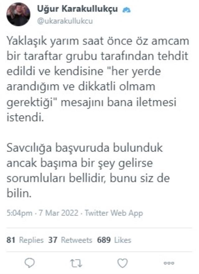 Ünlü yorumcu Uğur Karakullukçu'dan tüyler ürperten paylaşım: Başıma bir şey gelirse sorumlular bellidir Ünlü yorumcu Uğur Karakullukçu'dan tüyler ürperten paylaşım: Başıma bir şey gelirse sorumlular bellidir