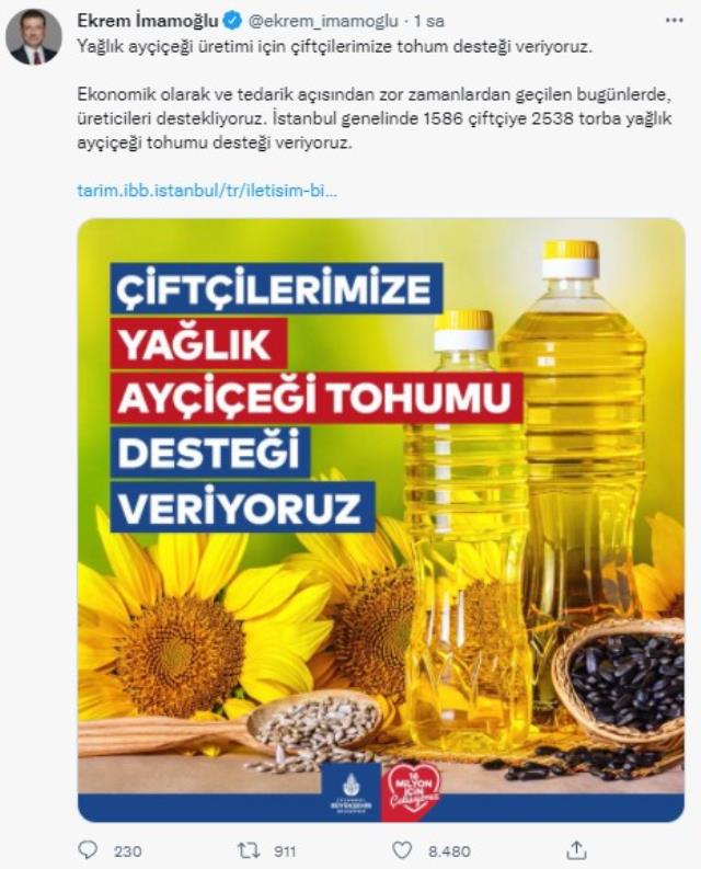 İmamoğlu'ndan ayçiçek yağı hamlesi! Çiftçilere tohum desteği vermeye başladı İmamoğlu'ndan ayçiçek yağı hamlesi! Çiftçilere tohum desteği vermeye başladı