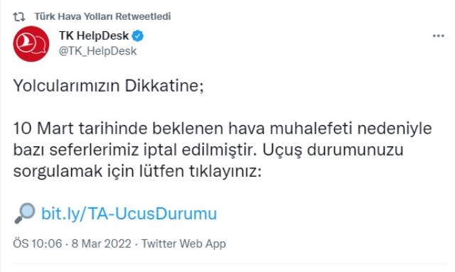 THY, İstanbul'da beklenen kar yağışı nedeniyle iki havalimanındaki bazı seferlerini iptal etti THY, İstanbul'da beklenen kar yağışı nedeniyle iki havalimanındaki bazı seferlerini iptal etti