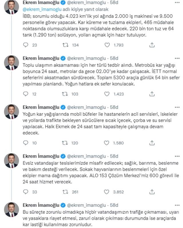 İBB Başkanı Ekrem İmamoğlu'ndan kritik kar uyarısı: Zorunlu olmadıkça yola çıkmayın İBB Başkanı Ekrem İmamoğlu'ndan kritik kar uyarısı: Zorunlu olmadıkça yola çıkmayın