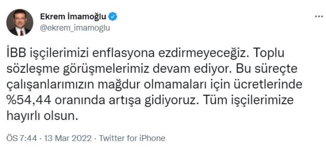 'İşçilerimizi enflasyona ezdirmeyeceğiz' diyen İmamoğlu, belediye çalışanlarına yapılan geçici zammın oranını verdi