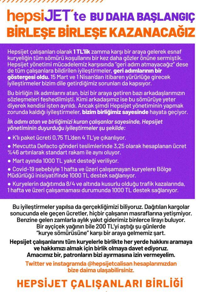 Hepsijet çalışanları kazandı: Paket ücretleri artırıldı, yakıt desteği geldi