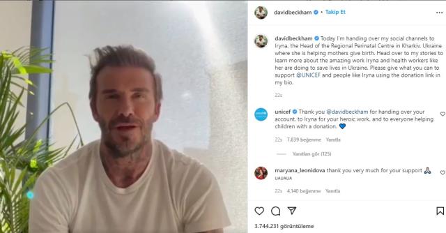 David Beckham, 71 milyon takipçili Instagram hesabını Ukraynalı doktora verdi David Beckham, 71 milyon takipçili Instagram hesabını Ukraynalı doktora verdi