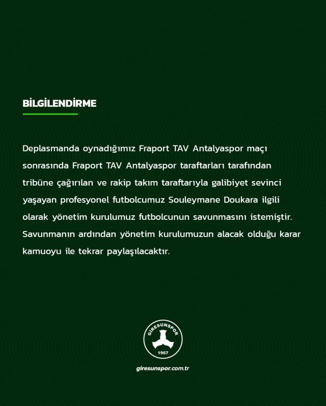 Skandal hareketinin bedeli ağır olacak! Giresunspor'un yıldızı Doukara savunmaya çağrıldı