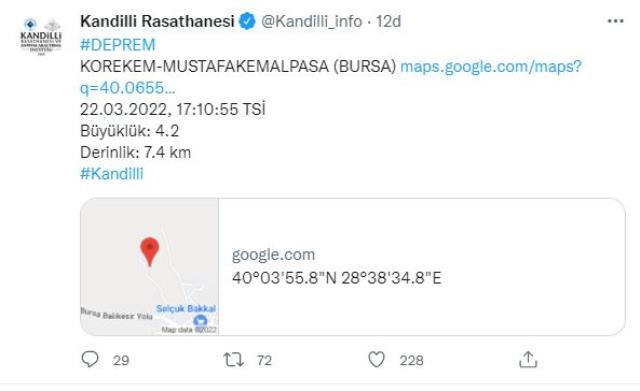 Son Dakika: Bursa'nın Mustafakemalpaşa ilçesinde 4,3 şiddetinde deprem meydana geldi Son Dakika: Bursa'nın Mustafakemalpaşa ilçesinde 4,3 şiddetinde deprem meydana geldi