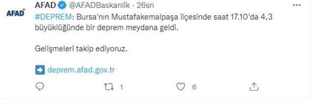 Son Dakika: Bursa'nın Mustafakemalpaşa ilçesinde 4,3 şiddetinde deprem meydana geldi Son Dakika: Bursa'nın Mustafakemalpaşa ilçesinde 4,3 şiddetinde deprem meydana geldi