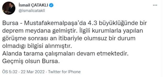 Son Dakika: Bursa'nın Mustafakemalpaşa ilçesinde 4,3 şiddetinde deprem meydana geldi Son Dakika: Bursa'nın Mustafakemalpaşa ilçesinde 4,3 şiddetinde deprem meydana geldi