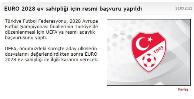 Son Dakika: TFF, 2028 Avrupa Futbol Şampiyonası'nın Türkiye'de düzenlenmesi için resmi başvuruda bulundu