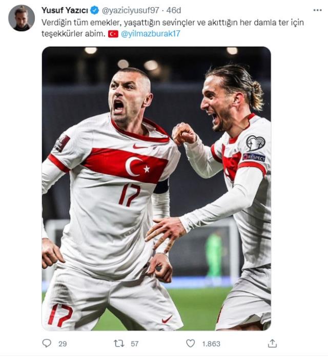 Yusuf Yazıcı, Burak Yılmaz'a veda etti: Teşekkürler abim Yusuf Yazıcı, Burak Yılmaz'a veda etti: Teşekkürler abim