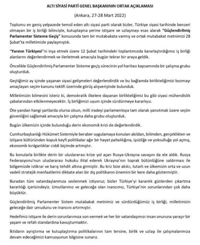 6 parti lideri, cumhurbaşkanlığı seçimini kazanmak için formülünü belirledi
