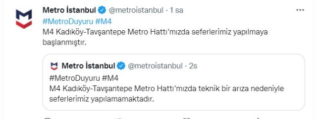 Kadıköy-Tavşantepe metrosunda arıza giderildi, seferler başladı Kadıköy-Tavşantepe metrosunda arıza giderildi, seferler başladı