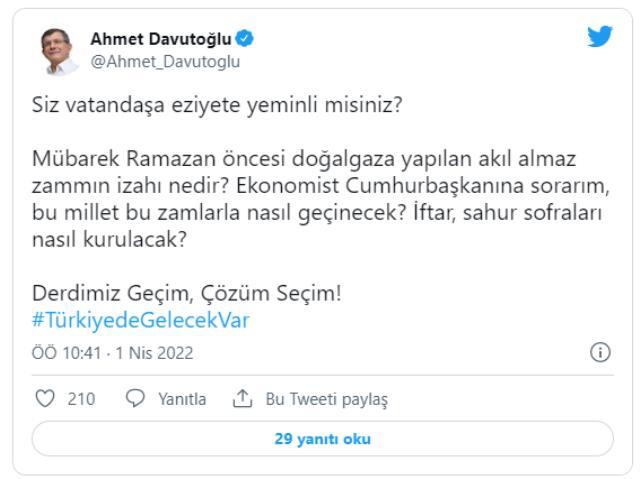 Davutoğlu'ndan doğal gaza gelen yüzde 35'lik zamma tepki: Siz vatandaşa eziyete yeminli misiniz?